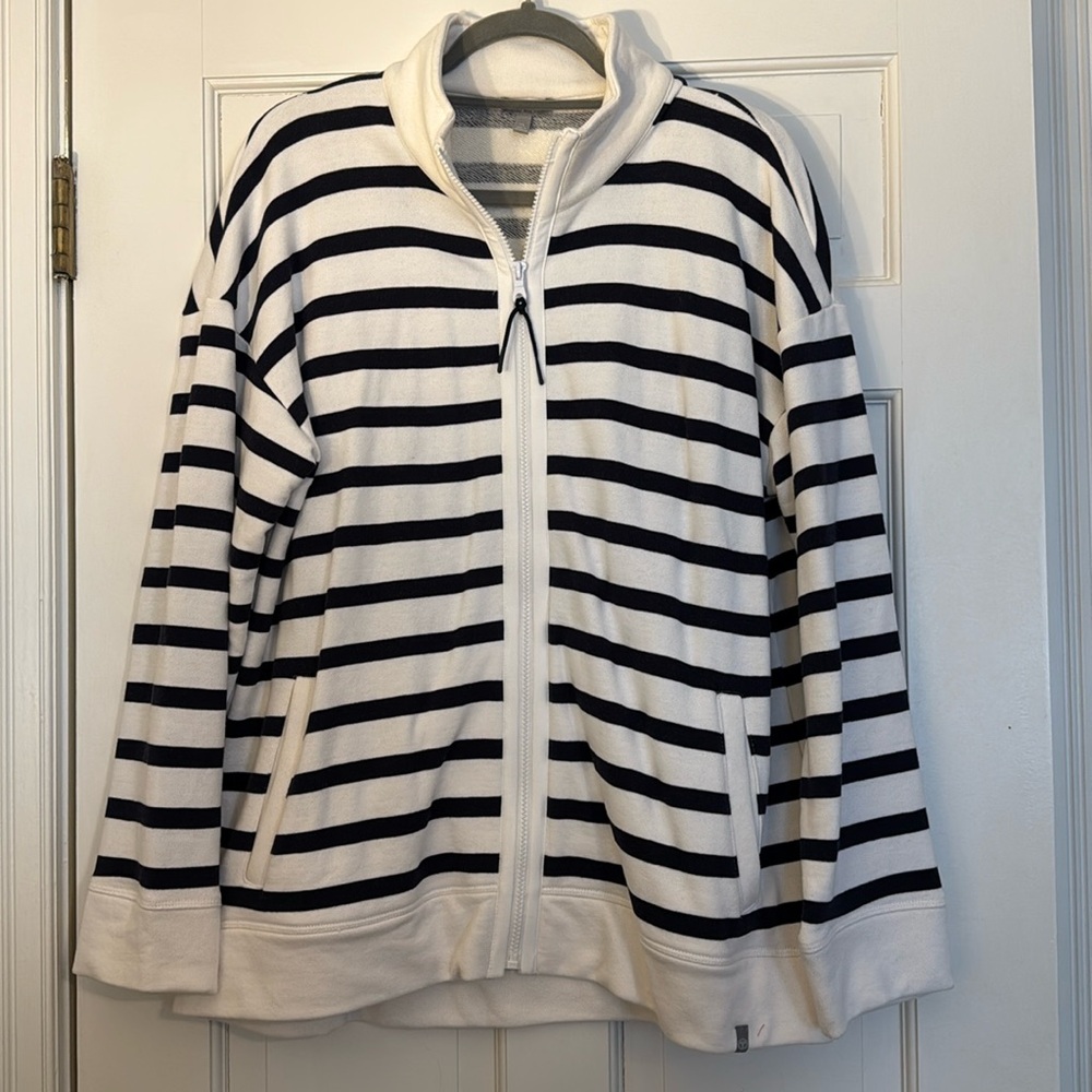 Talbots navy striped full zip sweatshirt